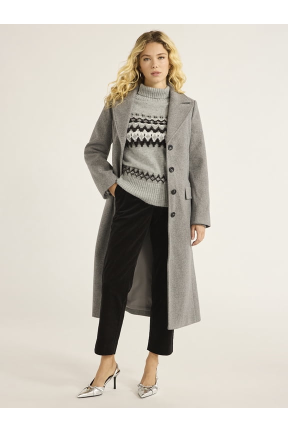 Women’s Faux Wool Long Coat, Sizes XS-XXXL
