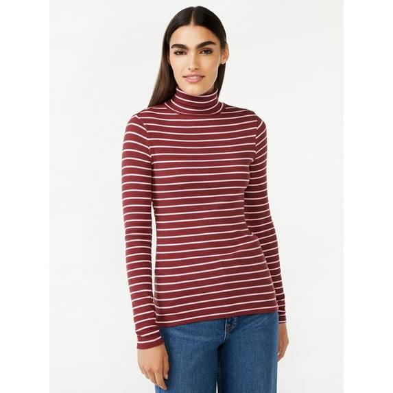 Free Assembly Women's Fine Ribbed Turtleneck with Long Sleeves, Lightweight, Sizes XS-XXXL