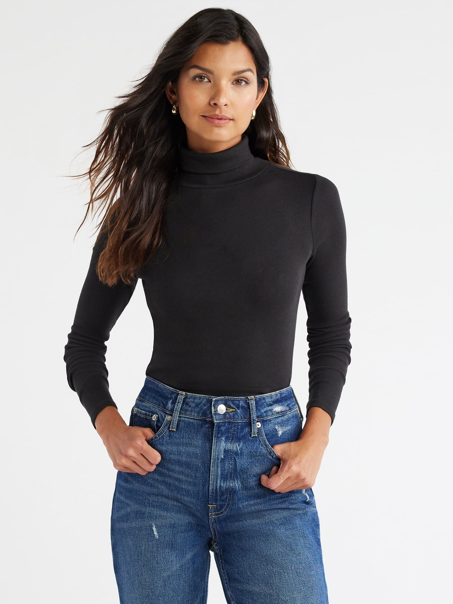 Free Assembly Women's Fine Ribbed Turtleneck with Long Sleeves ...