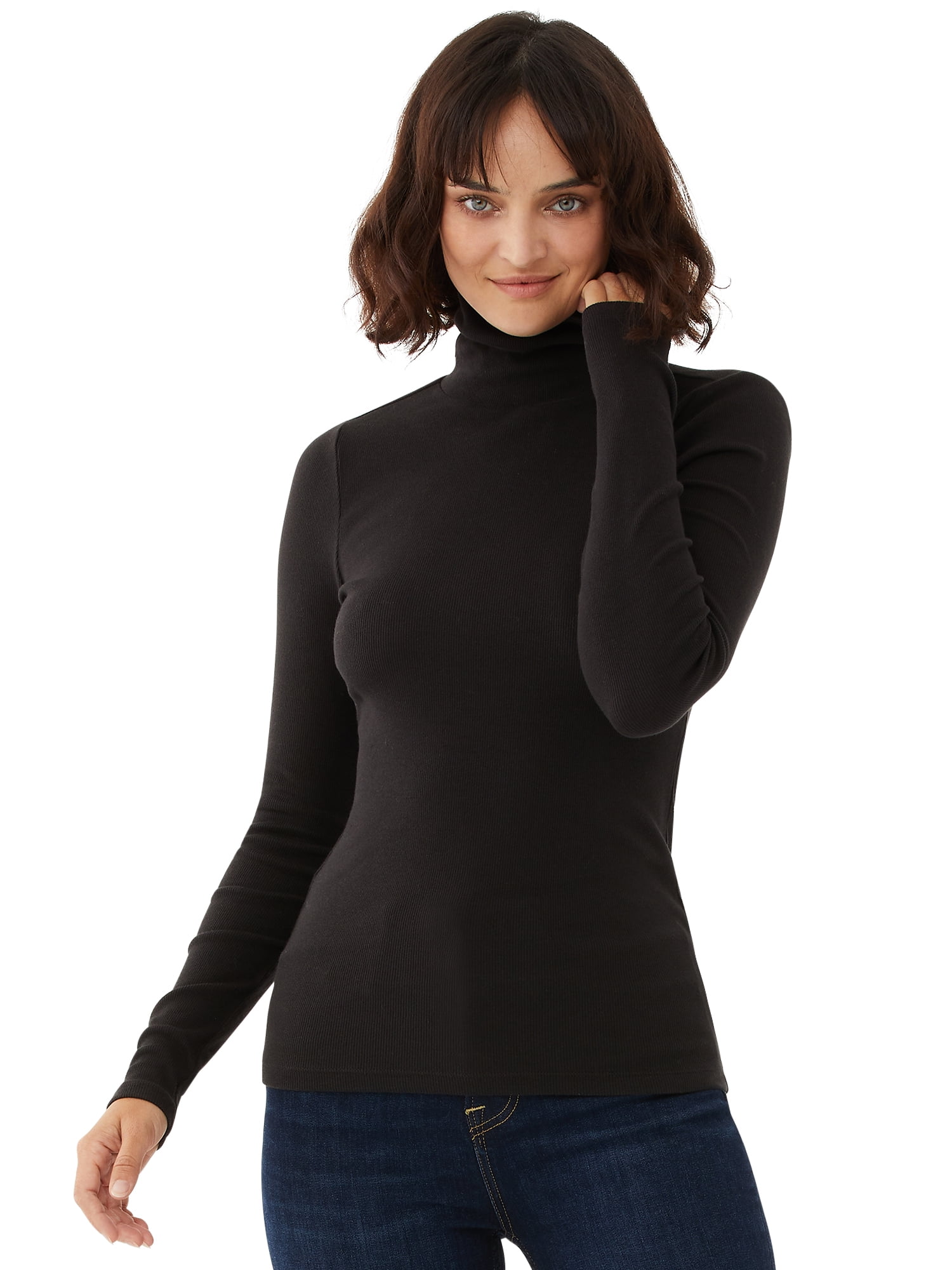 Tall Women's Fitted Long Sleeve Ribbed Turtleneck Tee in Black Xs / Tall / Black