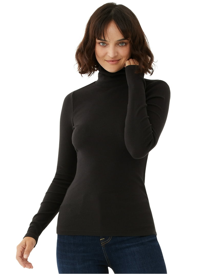 Free Assembly Women's Fine Ribbed Turtleneck with Long
