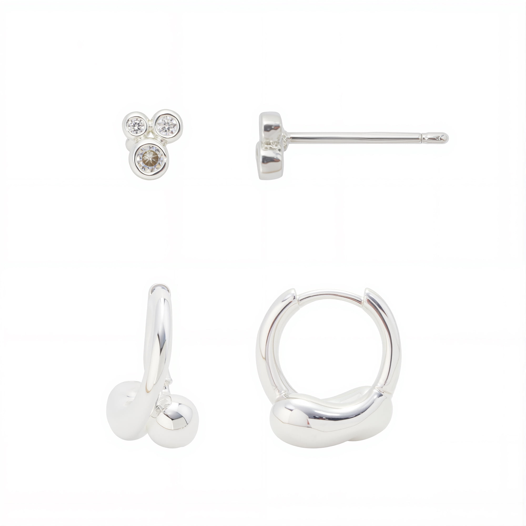 Free Assembly Women's Demi Fine Silver Plated Cubic Zirconia and Endless Hoop Earring Set, 2-Pairs