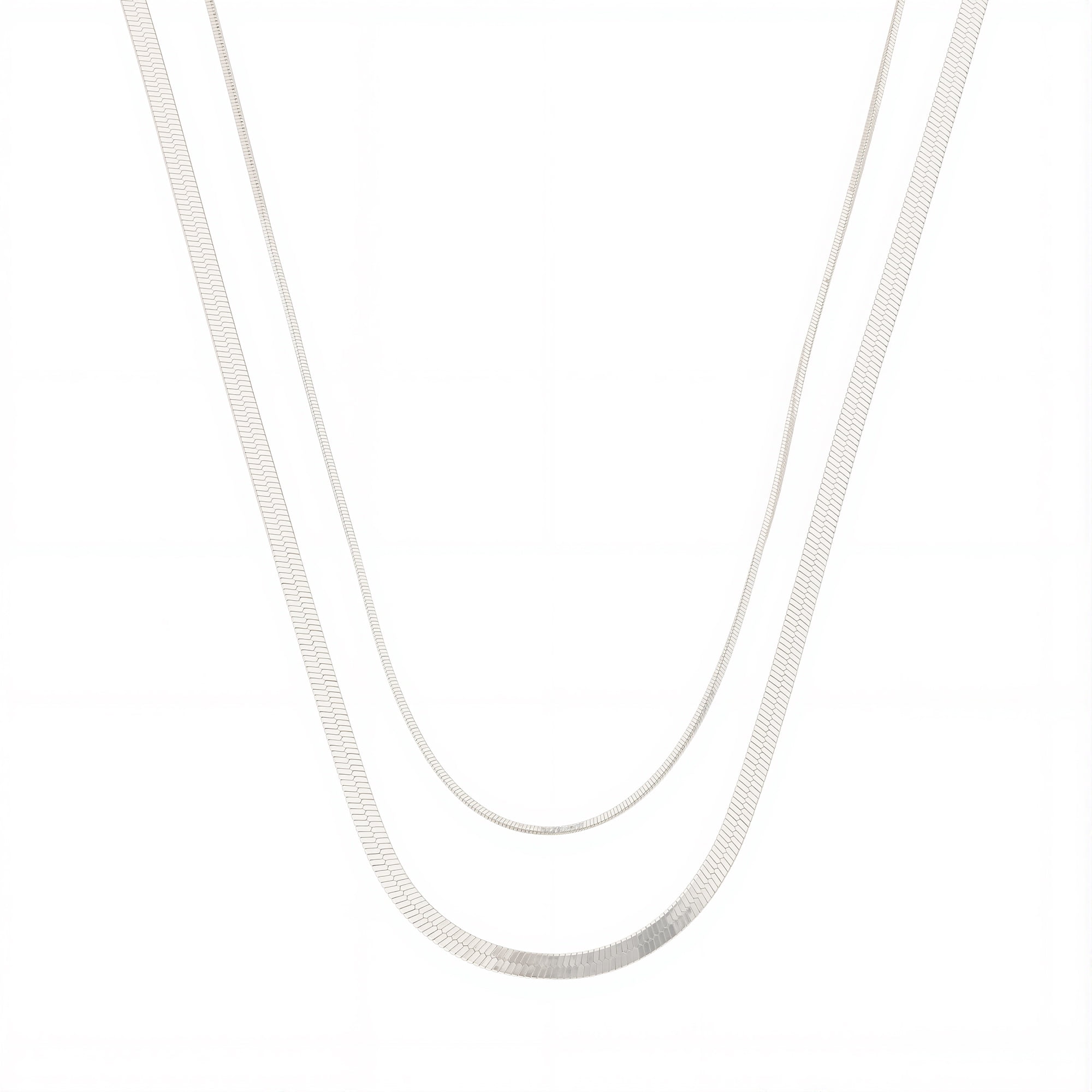 Free Assembly Women's Demi Fine Silver Plated Herringbone Layered Necklace Set, 15" + 2" Extender; 16" + 2" extender, 2-Piece