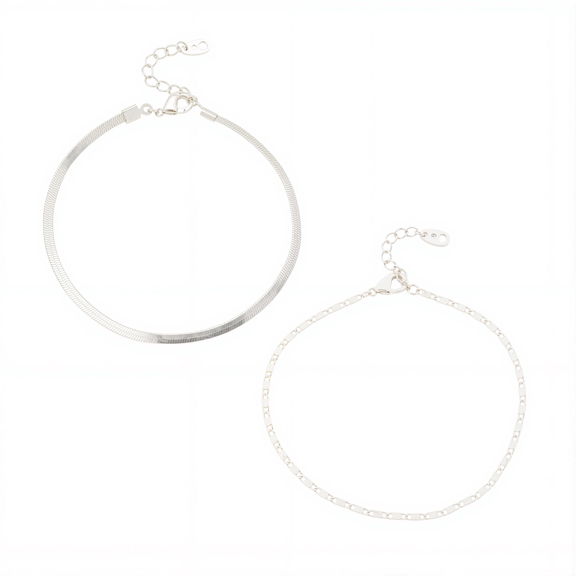 Free Assembly Women's Demi Fine Silver Plated Herringbone Layered Bracelet Set, 2-Piece