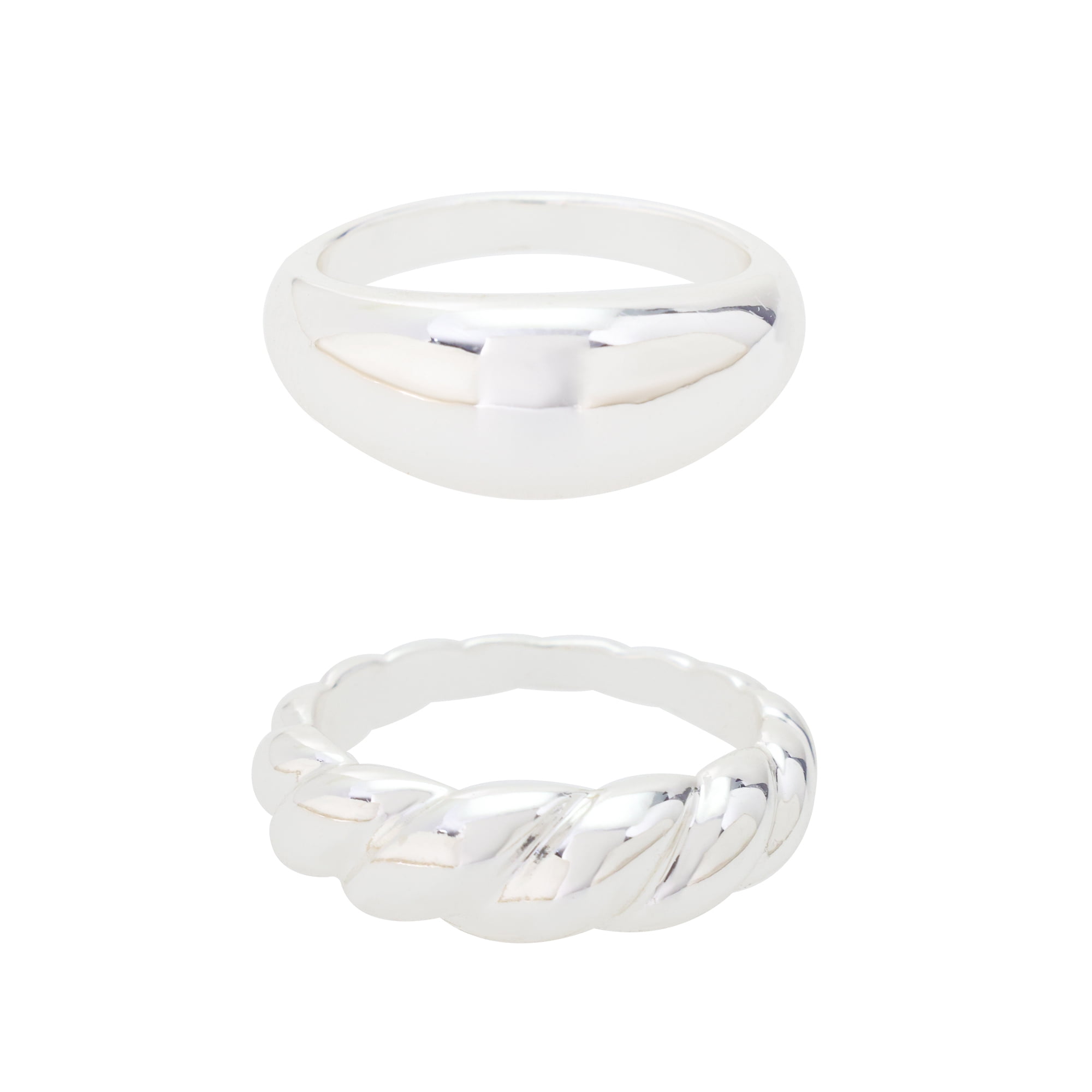 Free Assembly Women's Demi Fine Silver Plated Ring Set, 2-Pieces, Size 7