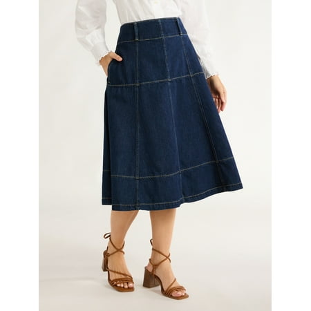 Free Assembly Women’s Flared Cotton Midi Skirt, Sizes 0-20