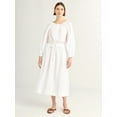 thumbnail image 1 of Free Assembly Women's Gathered Neck Cotton Maxi Dress with Long Sleeves, XS-XXXL, 1 of 3