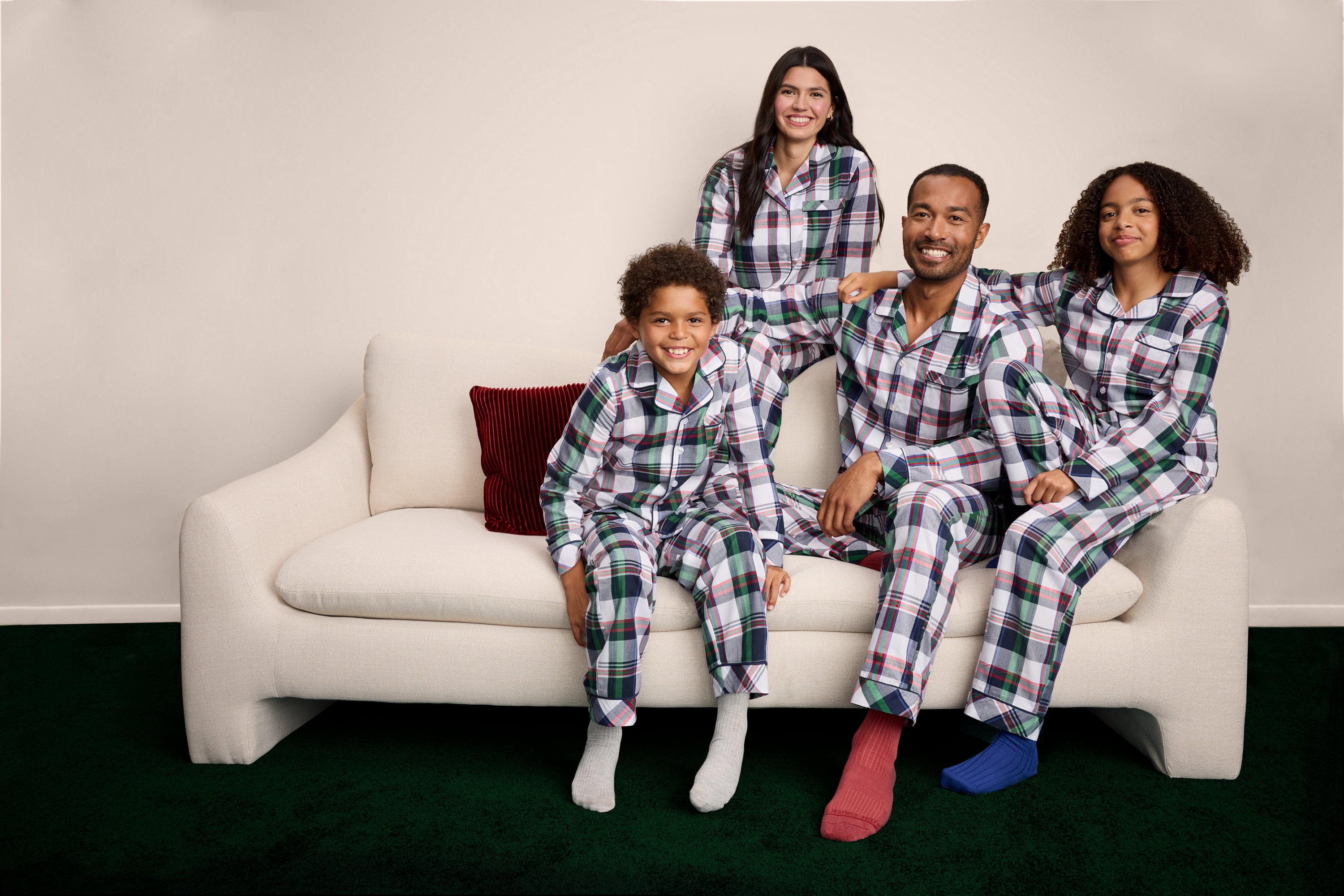 Free Assembly Matching Family Pajamas Women's Cotton Plaid Notch Collar Top and Pants Gift Set, 2-Piece, Sizes XS-3X