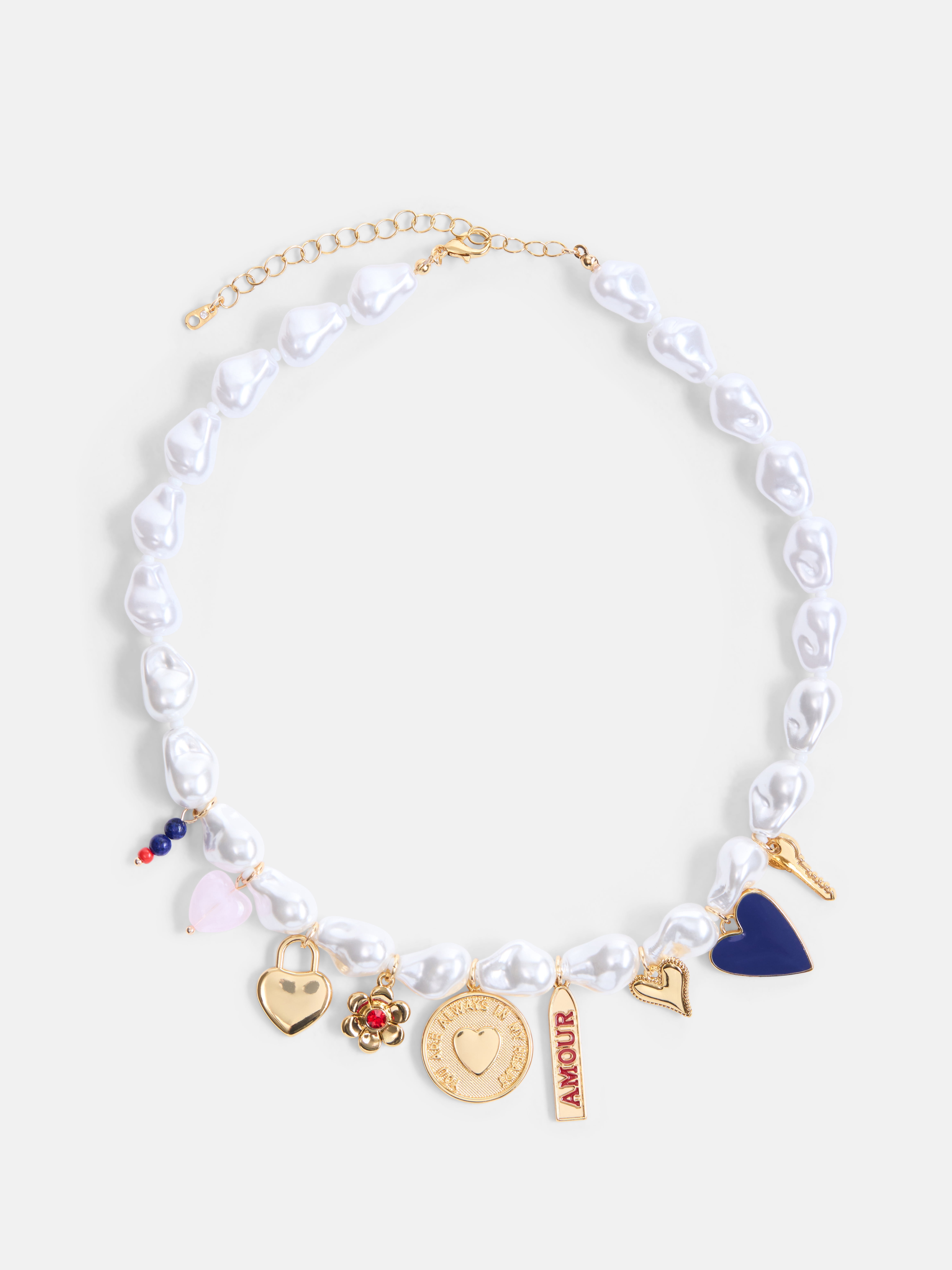 Women's Faux Pearl Charm Necklace, 16" + 3" Extender