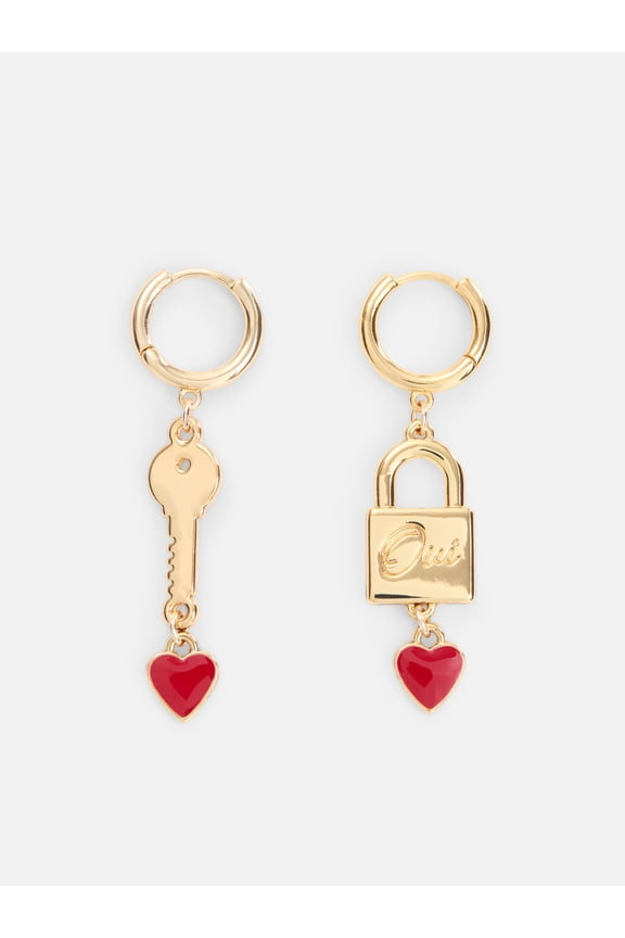 Women's Goldtone Key and Lock Hoop Earrings
