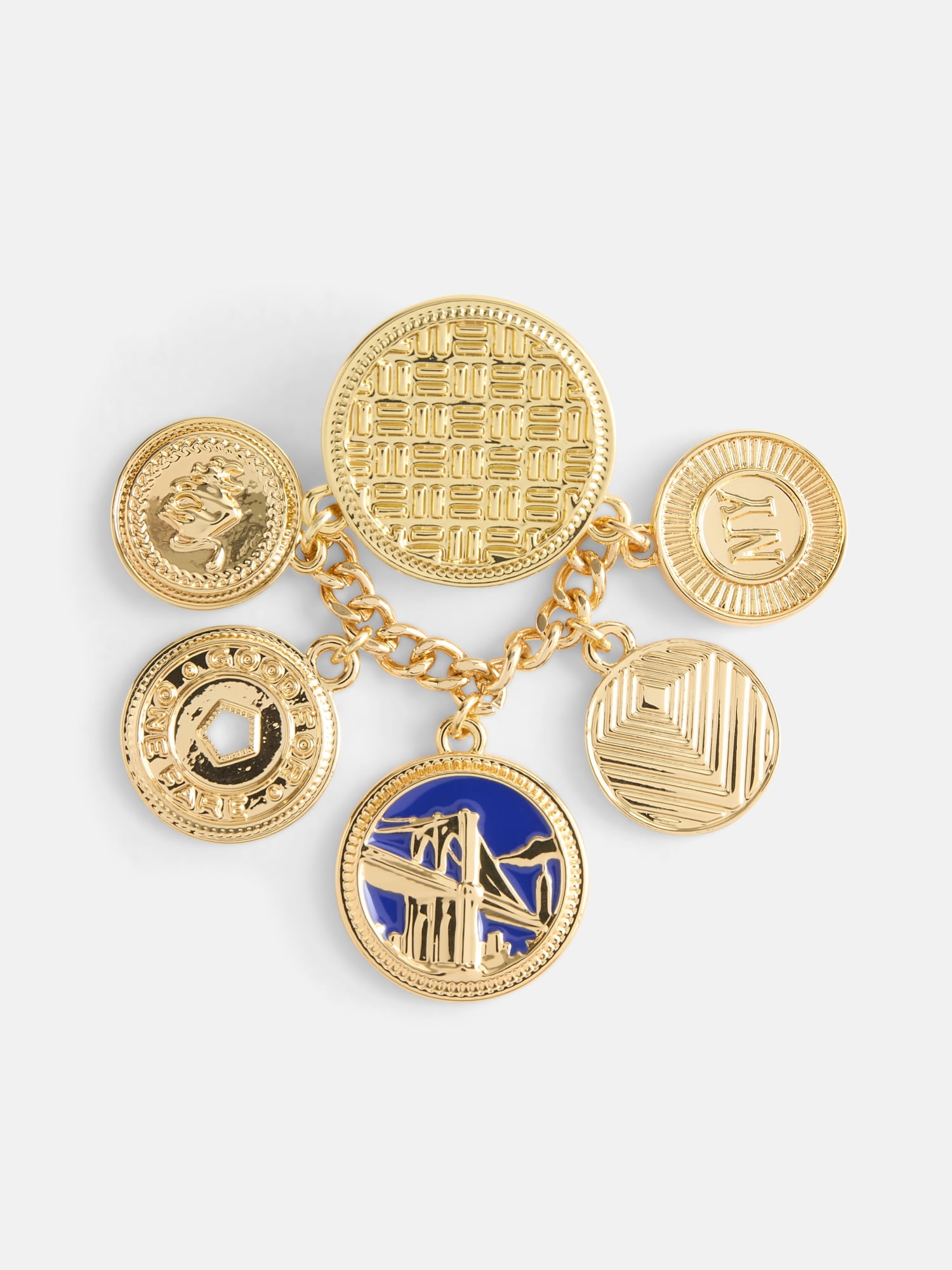 Free Assembly Women's NYC Coin Charm Brooch Pin, Goldtone