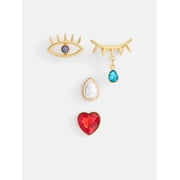 Free Assembly Womens Embellished Mixed Symbol Face Pin Set, 4-Piece, Goldtone