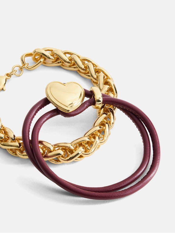 Women's Goldtone Chain and Faux Leather Bracelet Set, 2-Piece