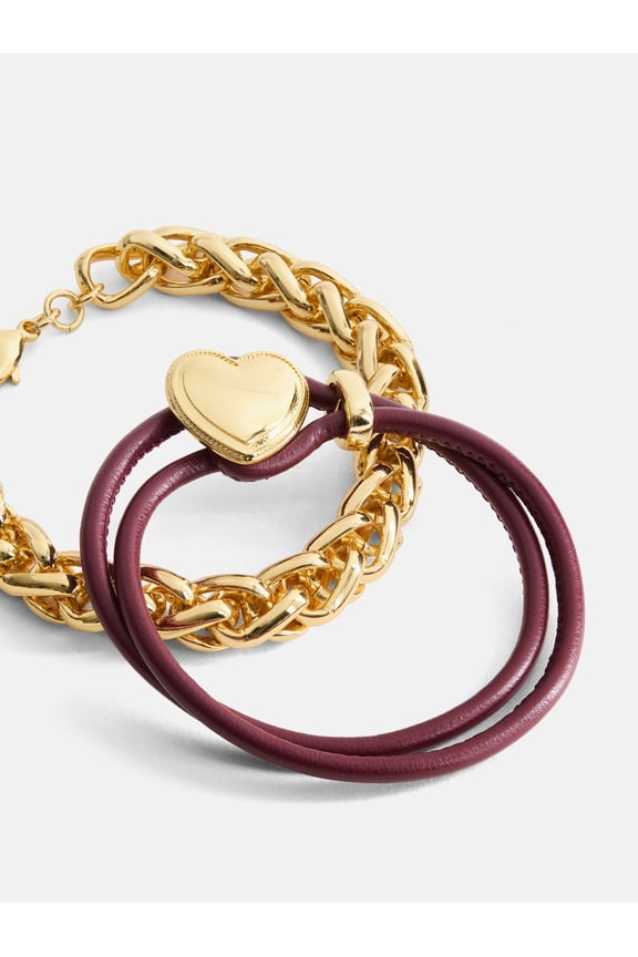 Women's Goldtone Chain and Faux Leather Bracelet Set, 2-Piece