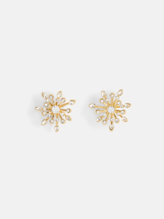 Women's Crystal Sunburst Stud Earrings, Goldtone