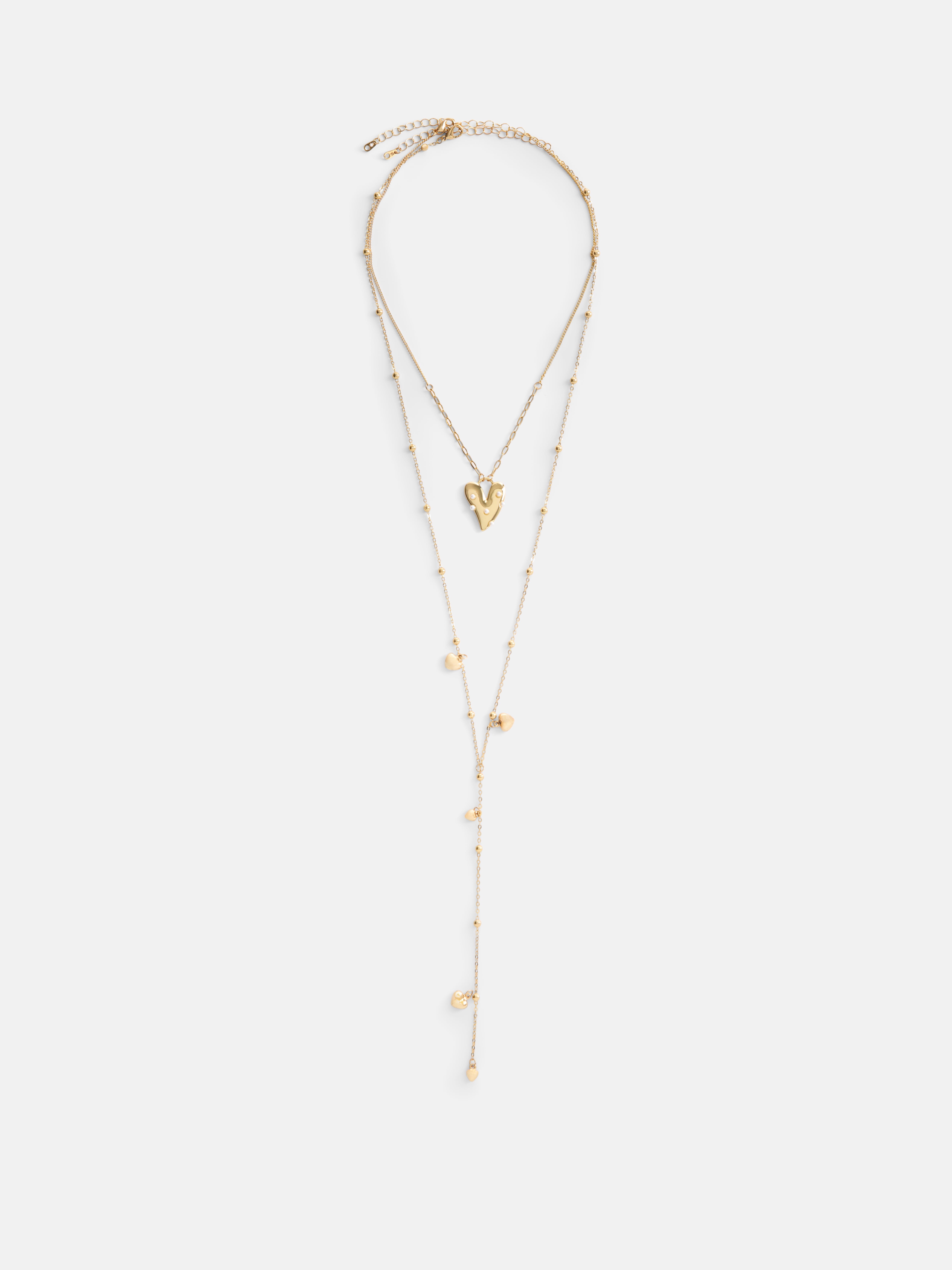 Women's Goldtone Layered Heart Necklace Set, 2- Piece, 16" and 26" + 3" Extender