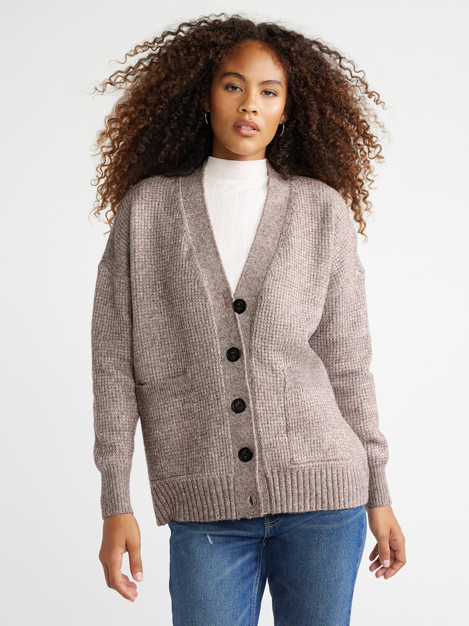 Free Assembly Women's Grandpa Cardigan Sweater with Long Sleeves ...