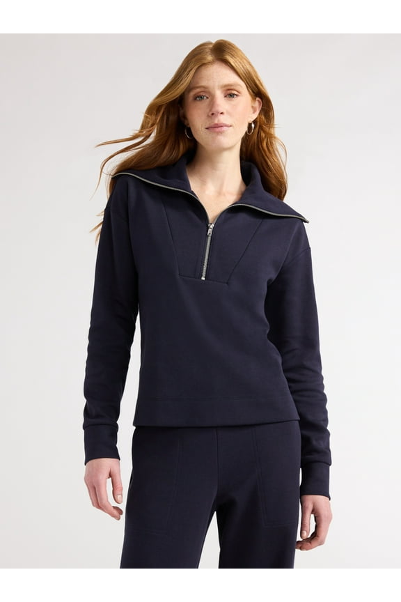 Women's and Women's Plus Half Zip Pullover Sweatshirt, Sizes XS-4X