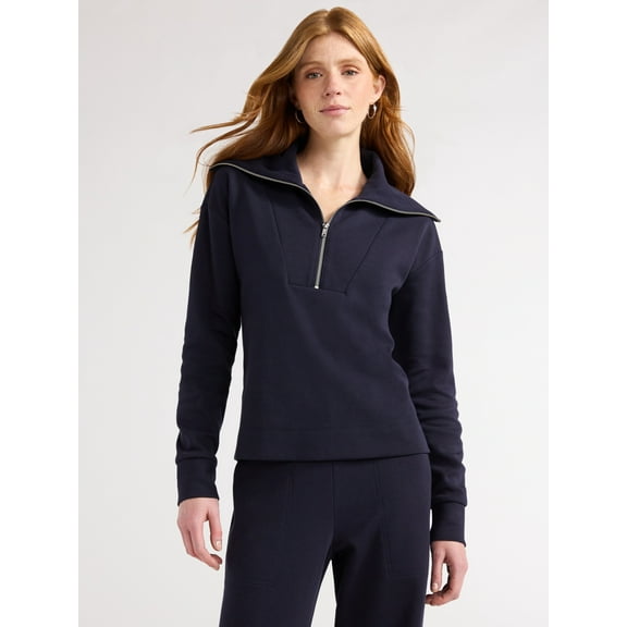 Free Assembly Women's and Women's Plus Half Zip Pullover Sweatshirt, Sizes XS-4X
