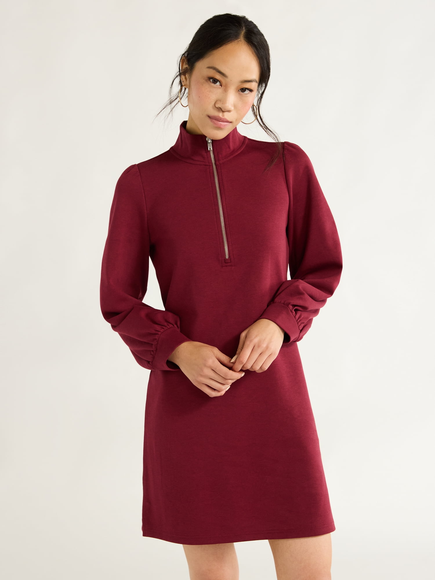 knee length dresses for ladies Modal Scuba Half Zip Mini Dress