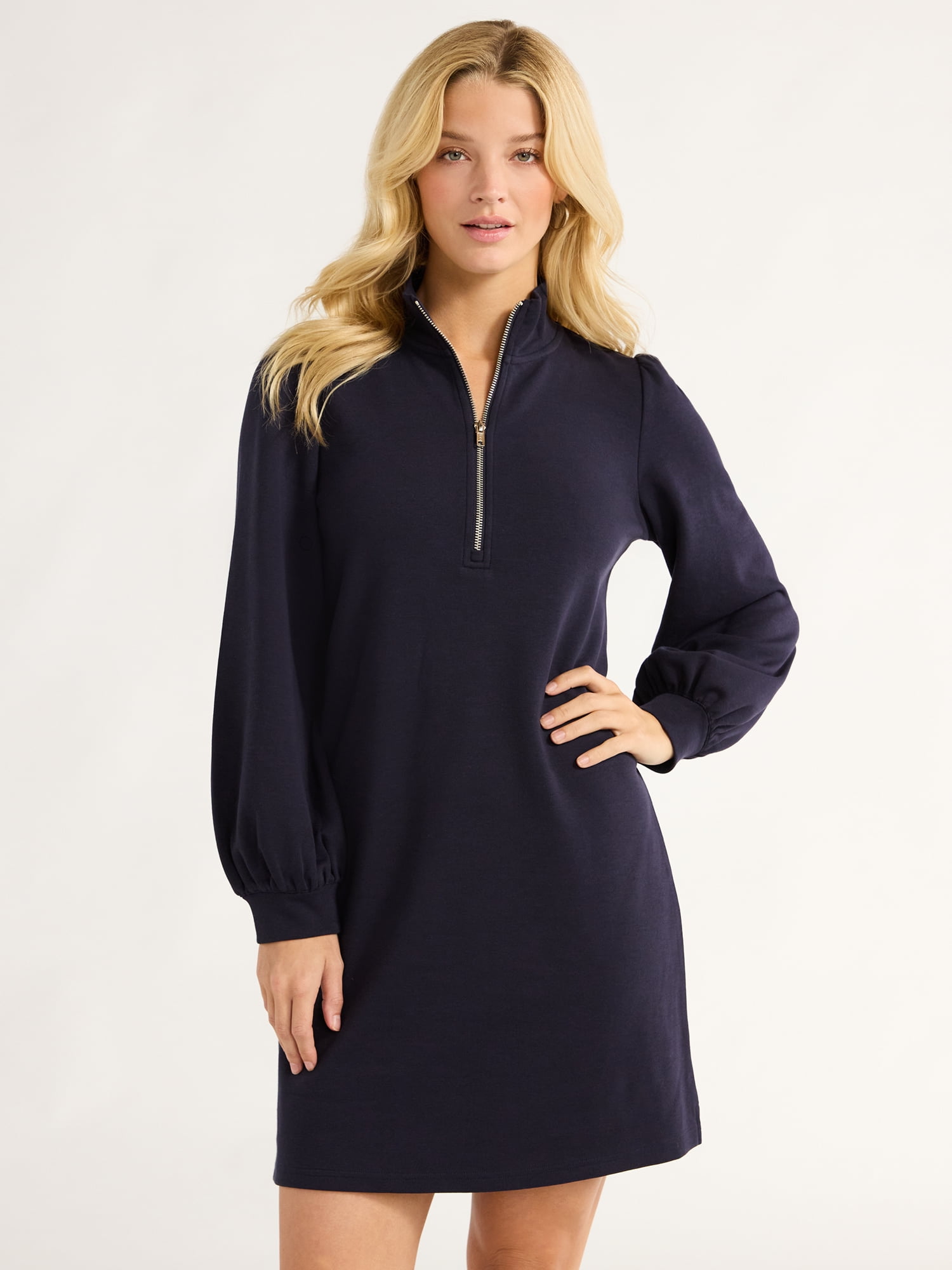 Free Assembly Women's Half Zip Sweatshirt Mini Dress Sizes XS-XXL