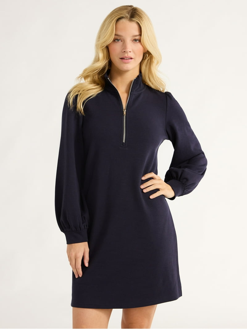 Free Assembly Women's Half Zip Sweatshirt Mini Dress Sizes XS-XXL