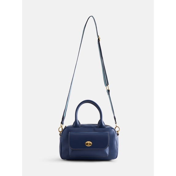 Free Assembly Women's Faux Leather Satchel Handbag, Navy