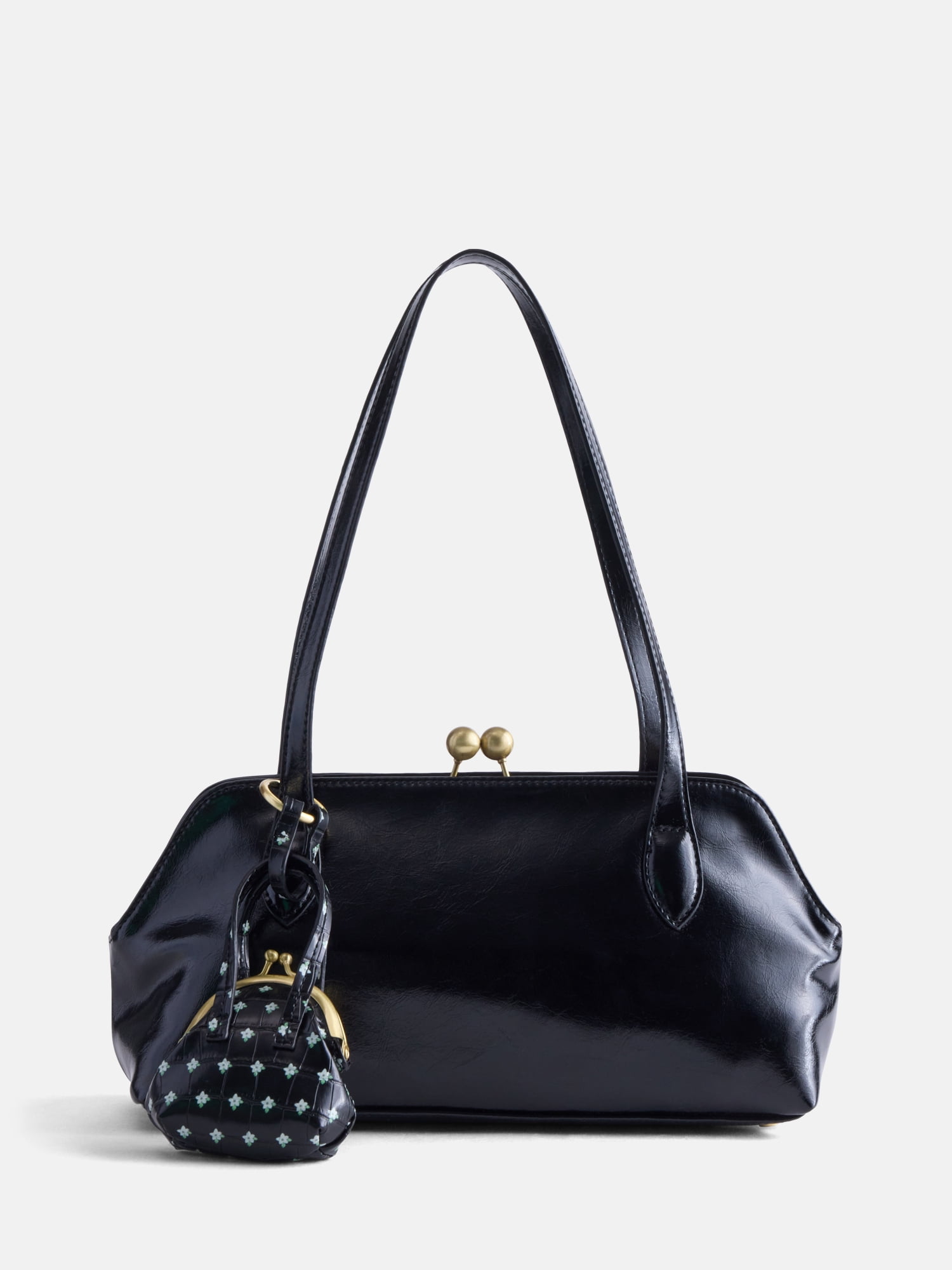 Free Assembly Women’s Shoulder Bag with Bag Charm, Black
