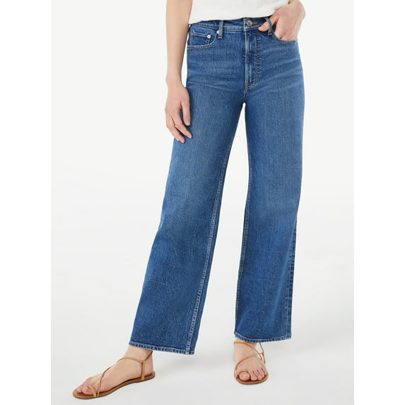Free Assembly Women's High Rise 70’S Full Wide Leg Straight Jeans