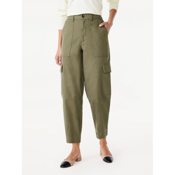DEMI HIGH RISE CROP WIDE BARREL CARGO POCKET PANTS