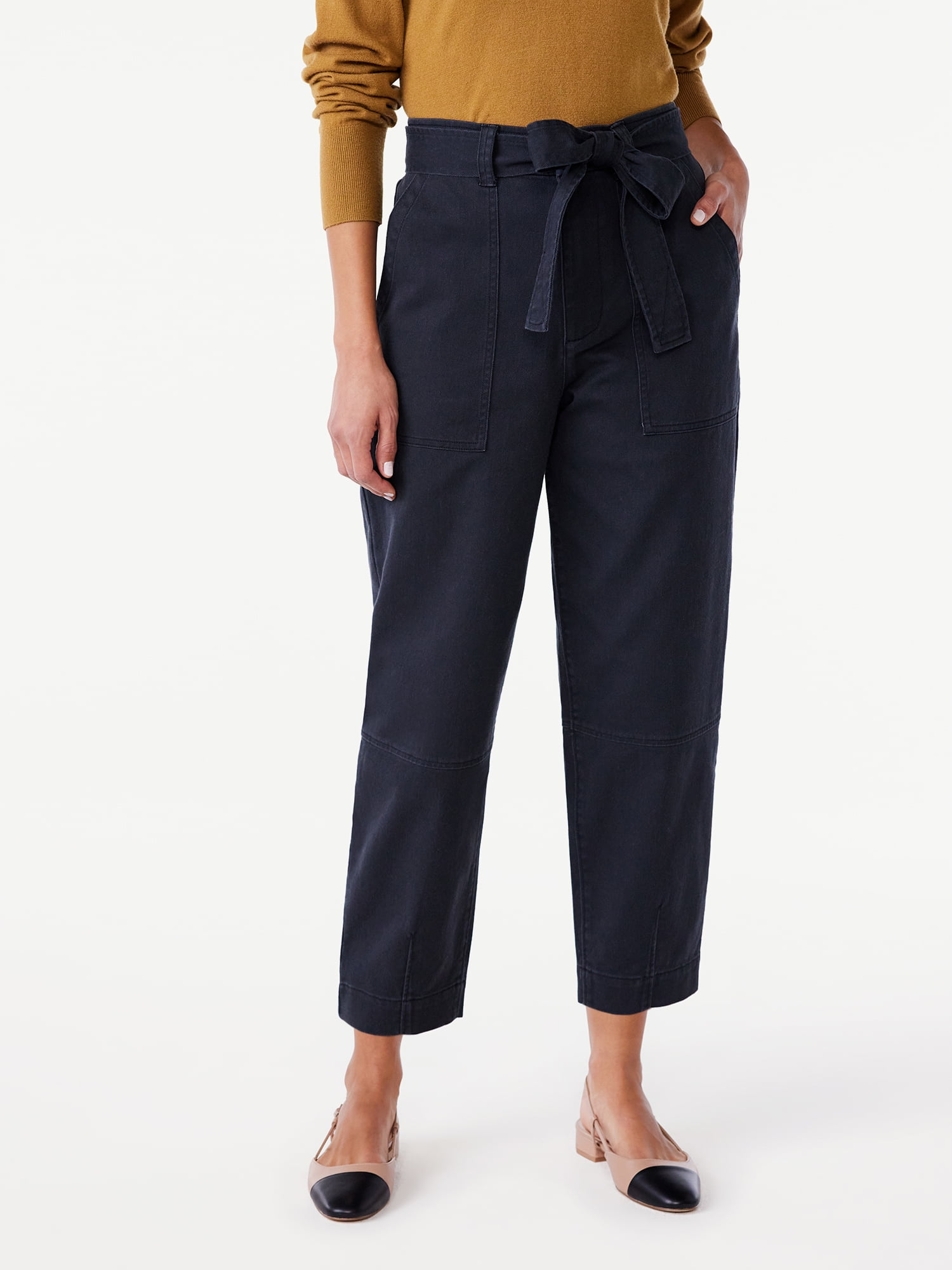 Free Assembly Women's High Rise Belted Barrel Pants, 26” Inseam for ...