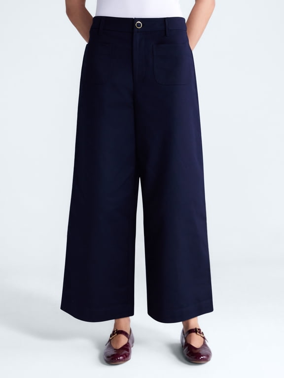 Women's High Rise Cropped Wide Leg Trousers with Patch Pockets, 24" Inseam, Sizes 0-16