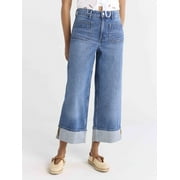 FREE ASSEMBLY Women’s High Rise Cuffed Jean Pants with Patch Pockets, 30" Inseam, Sizes 0-28