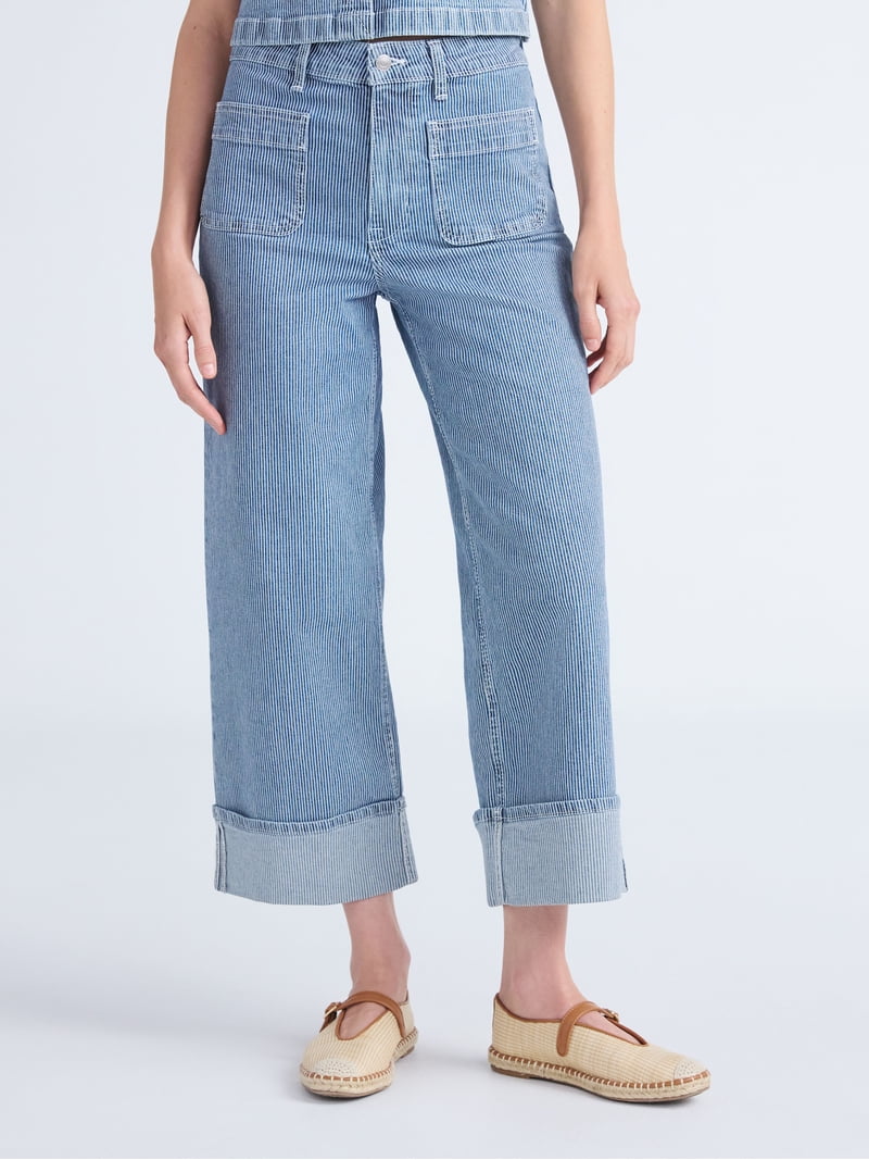 Free Assembly Women's High Rise Cuffed Jean Pants with Patch