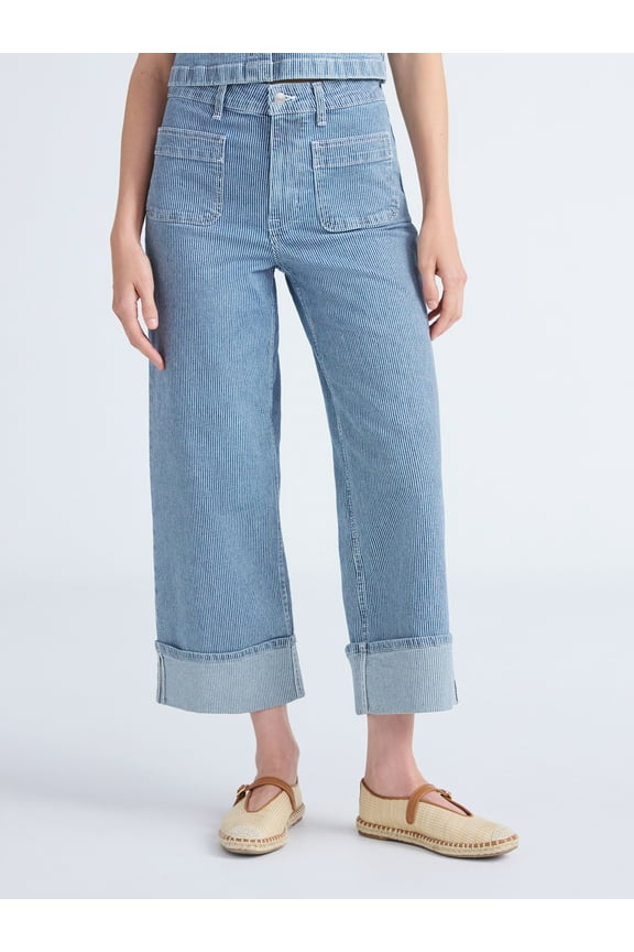 Women’s High Rise Cuffed Jean Pants with Patch Pockets, 30" Inseam, Sizes 0-28W