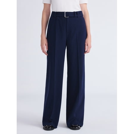 Free Assembly Women's and Women's Plus High Rise Wide Leg Belted Trousers, 32" Inseam, Sizes 0-26