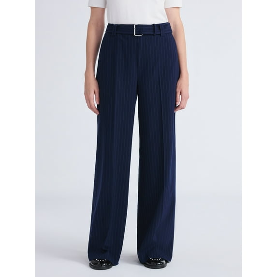 Free Assembly Women's and Women's Plus High Rise Wide Leg Belted Trousers, 32" Inseam, Sizes 0-26