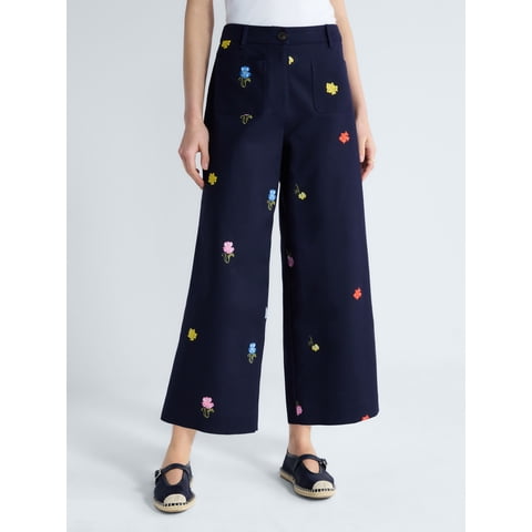 Women's Embroidered Wide Leg Cropped Pants, 26" Inseam, Sizes 0-18