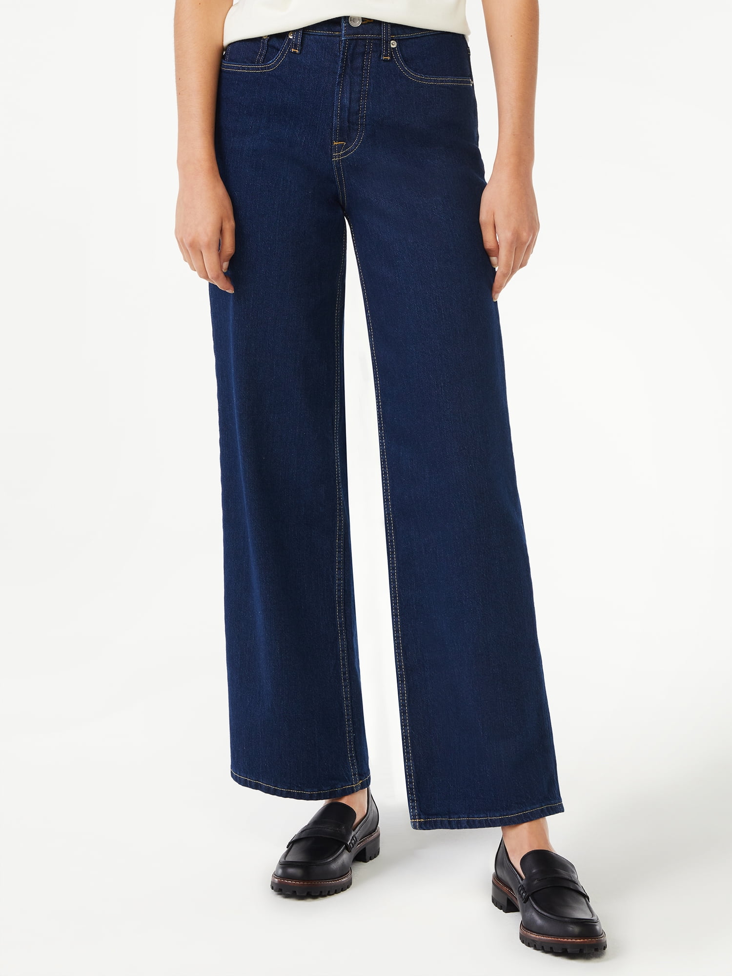 Free Assembly Women's High Rise Wide Leg Straight Jeans, 1-Pack