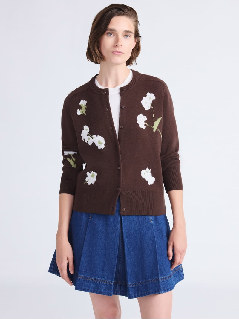 Free Assembly Women's and Women's Plus Floral Jacquard Shrunken
