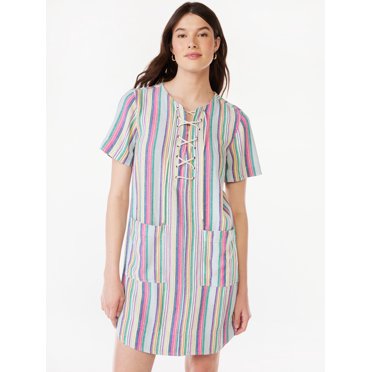 Free Assembly Women's Shift Mini Dress with Blouson Sleeves - Walmart.com