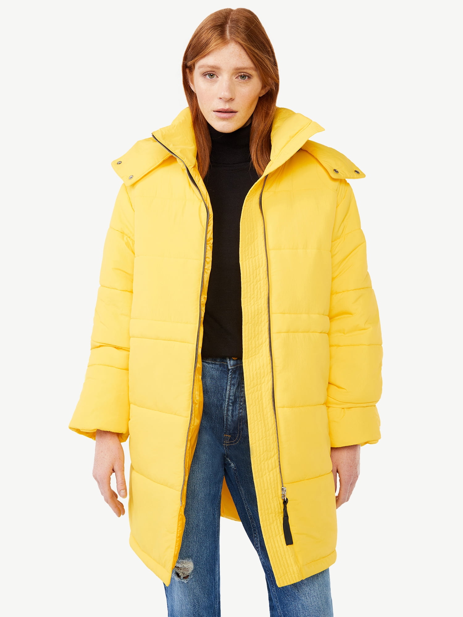 Free Assembly Women's Long Puffer Jacket, Midweight