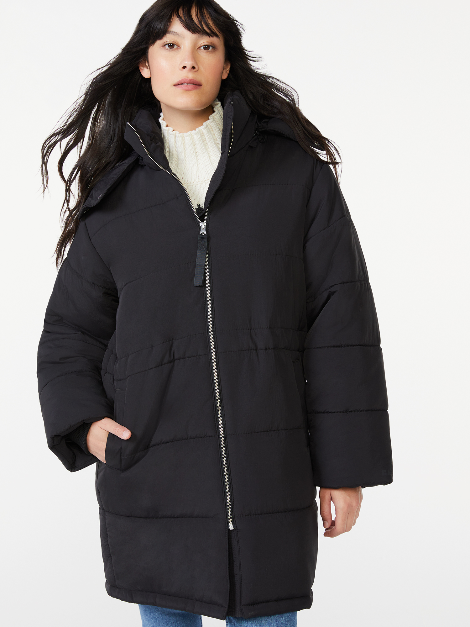 Free Assembly Women's Long Puffer Jacket, Midweight - image 1 of 5
