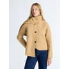 Free Assembly Women's Faux Wool Jacket with Scarf,