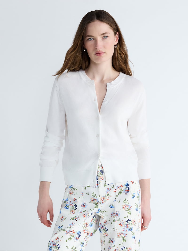 Free Assembly Women's Classic Cardigan Sweater with Long Sleeves