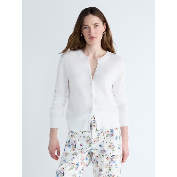 Free Assembly Women's Classic Cardigan Sweater with Long Sleeves, Lightweight, Sizes XS-4X