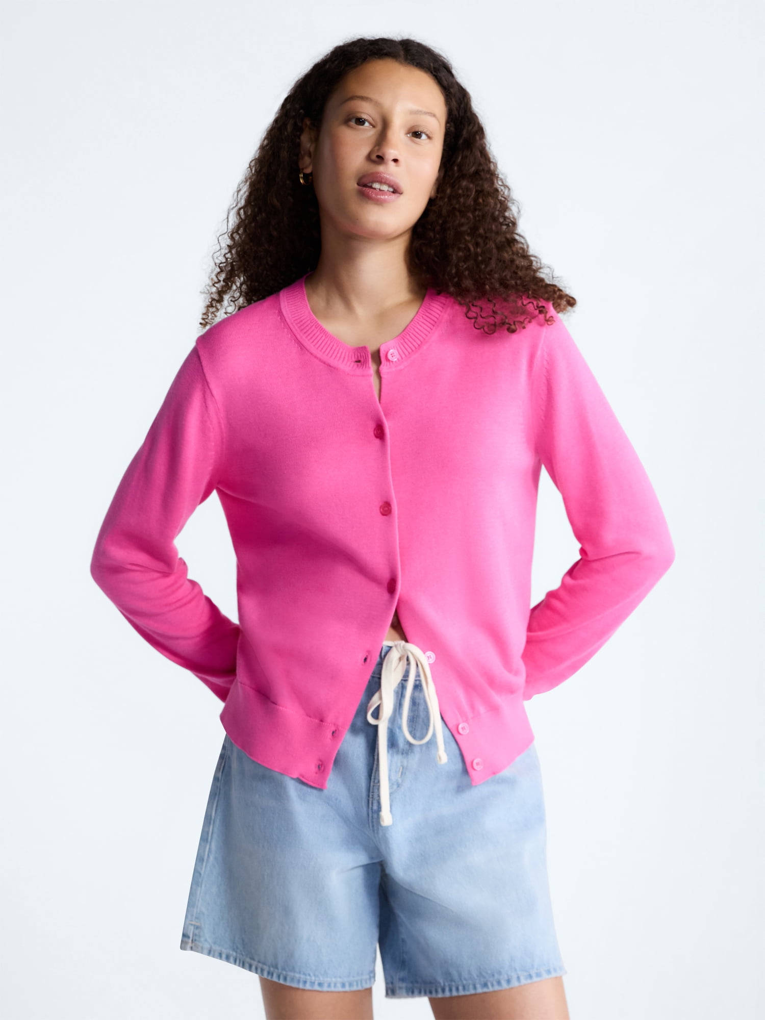 Free Assembly Women's Classic Cardigan Sweater with Long Sleeves, Lightweight, Sizes XS-4X