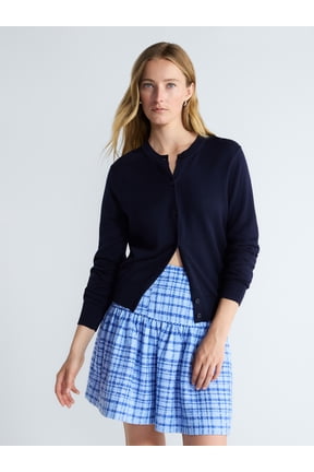 Women's Classic Cardigan Sweater with Long Sleeves, Lightweight, Sizes XS-4X