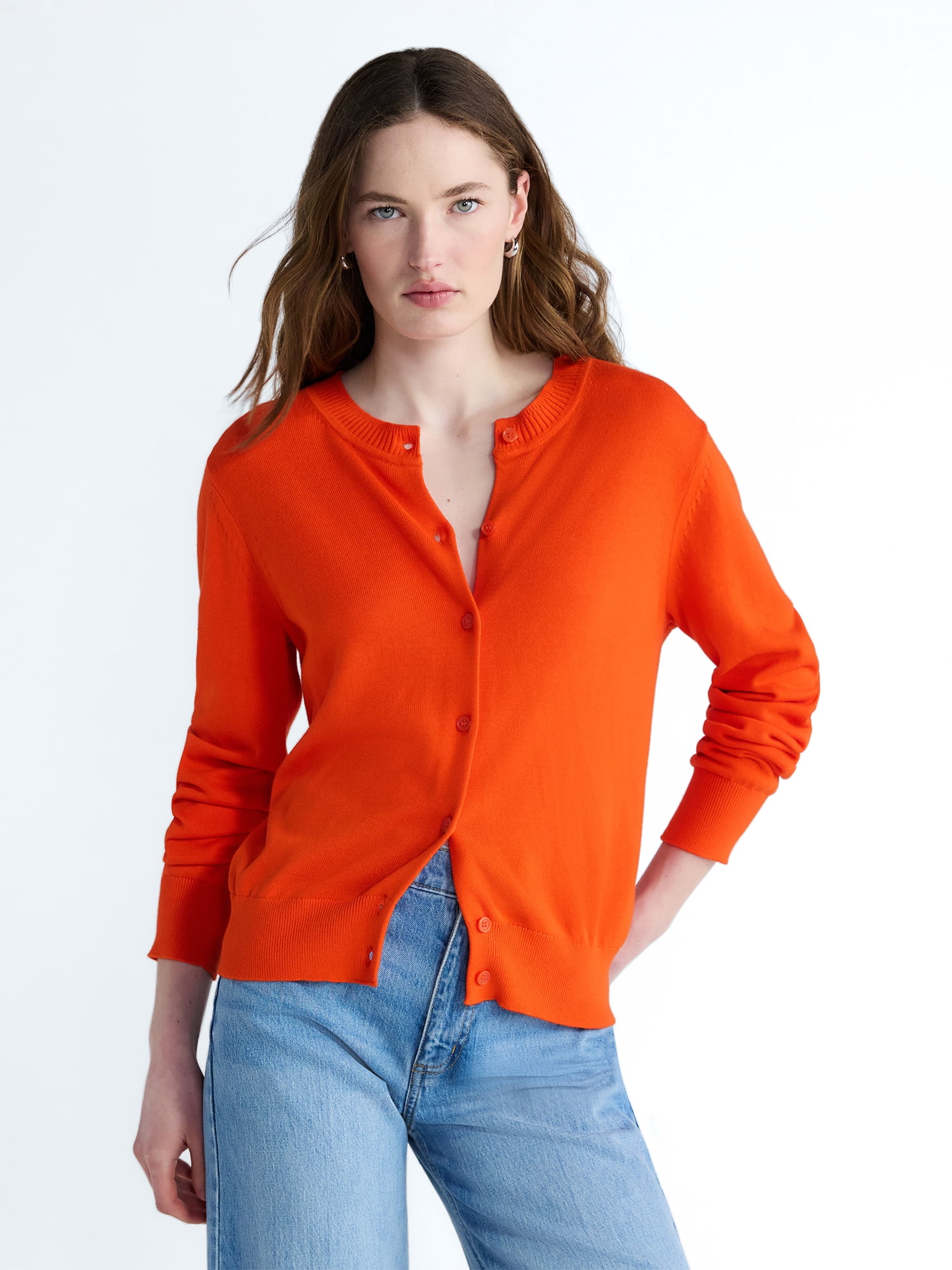 Free Assembly Women's Classic Cardigan Sweater with Long Sleeves, Lightweight, Sizes XS-4X