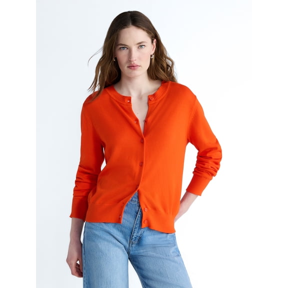 Free Assembly Women's Classic Cardigan Sweater with Long Sleeves, Lightweight, Sizes XS-4X